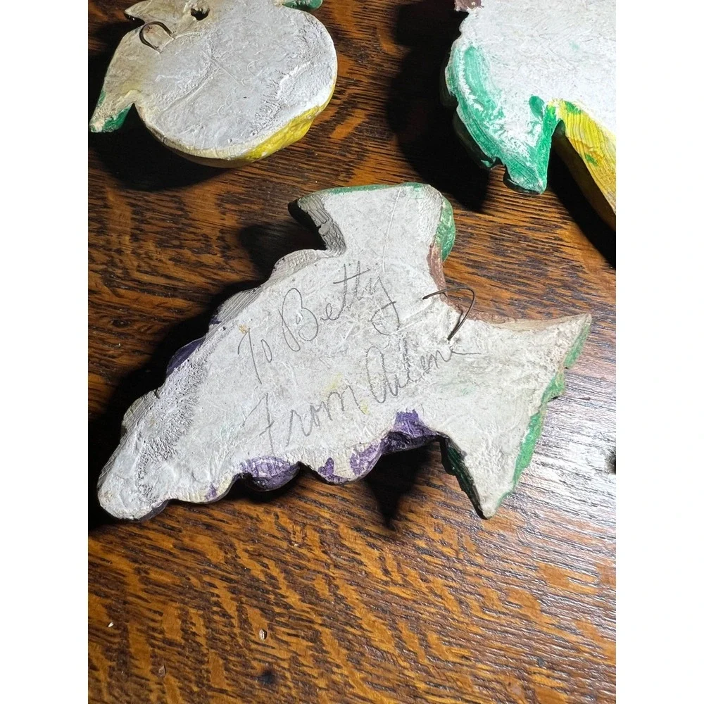 Vintage Chalkware Fruit Wall Plaques Set of 5 Mid Century Kitchen Decor Kitsch